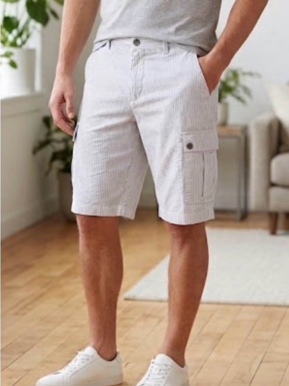 MEN Calvin Klein White & Light Gray Striped Cargo Shorts